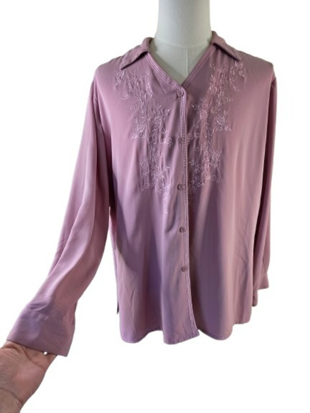 Laura Scott Dusty Pink Embroidered Button Front Blouse 22W